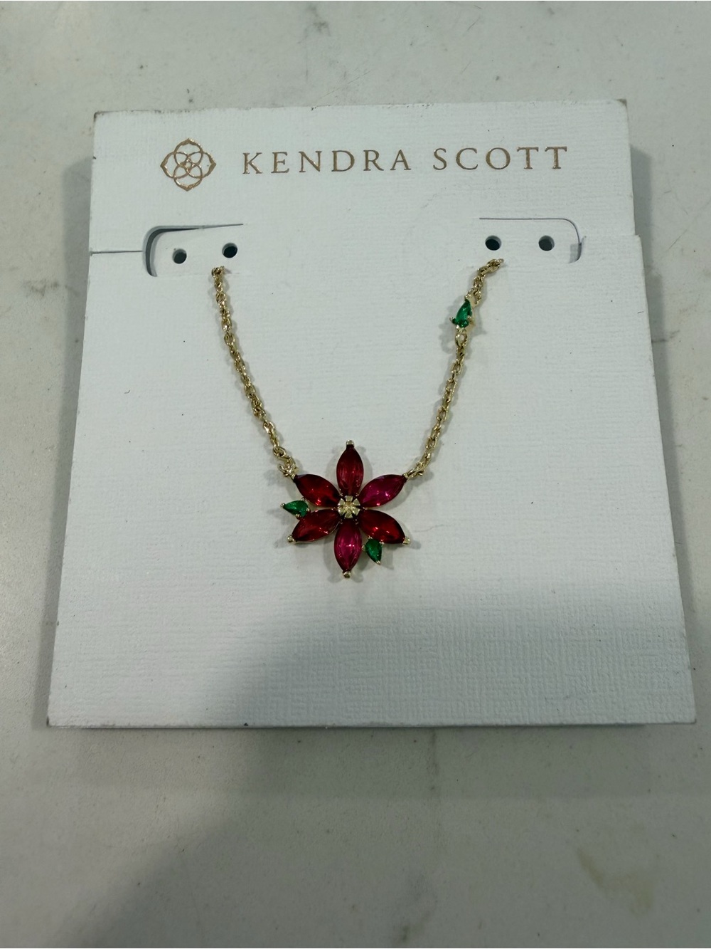 Kendra Scott Gold-Tone Necklace with Red and Green Floral Pendant